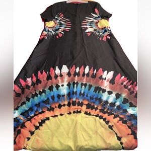 Black tie dye festival DRESS 3XL Short Sleeves Colorful Sun Burst womens size 3X